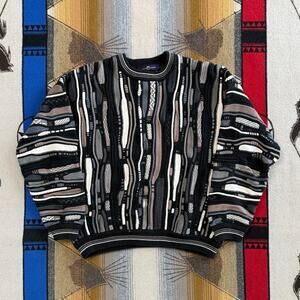 Vintage 3D Knit Sweater Mens Medium Textured Crew Neck Cotton Traders 90s